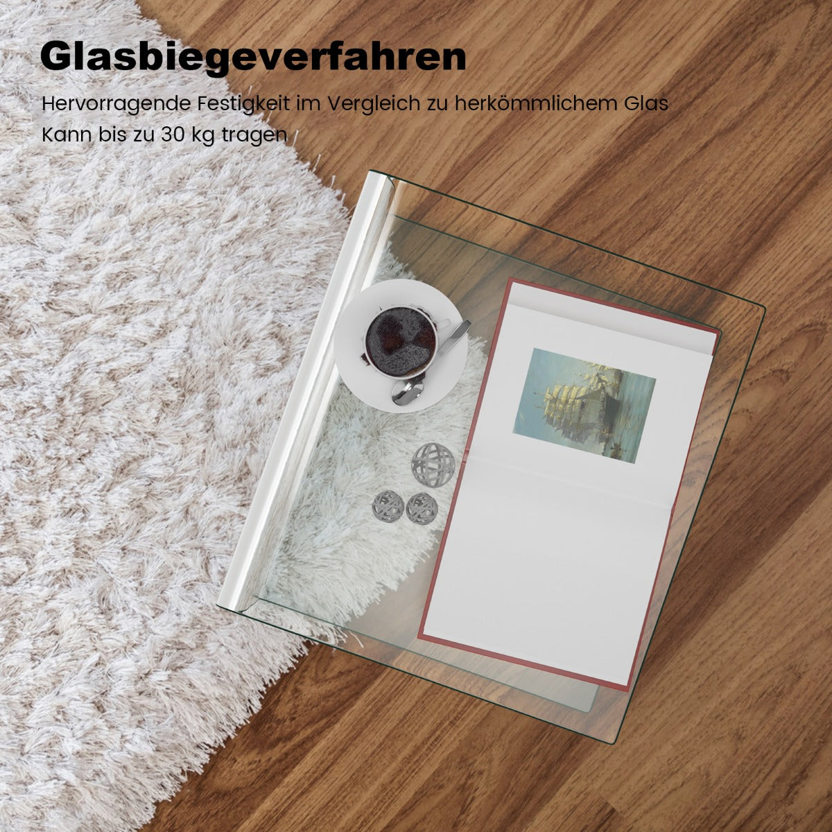 Sidobord – glas nattduksbord U format transparent fyrkantigt – 45 x 45 x 41 cm – Genomskinlig