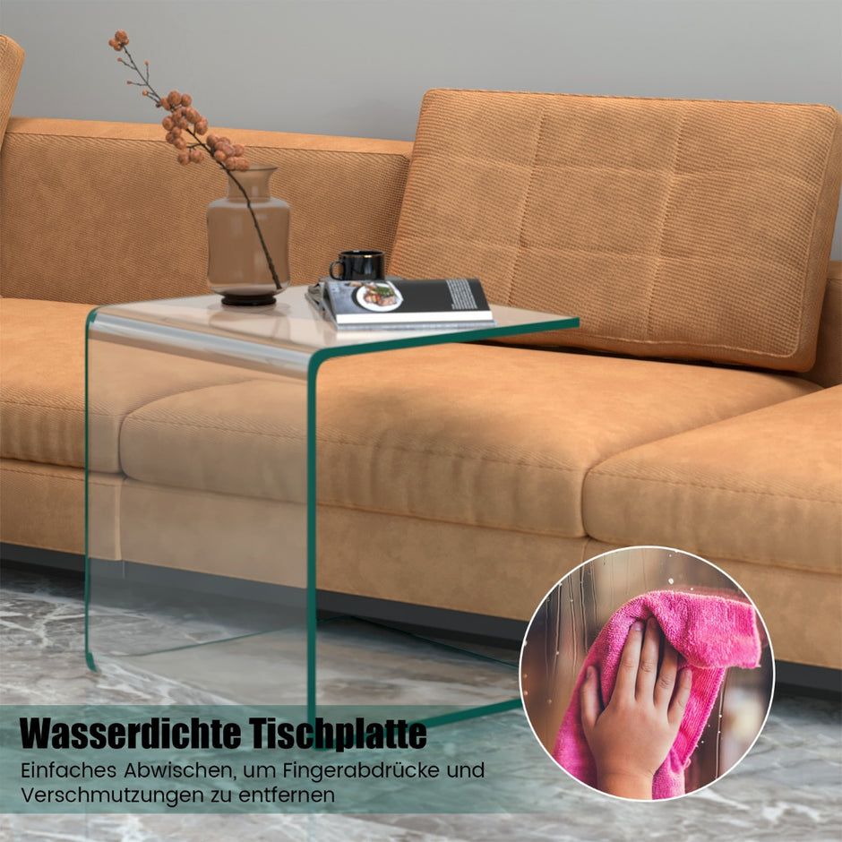 Sidobord – glas nattduksbord U format transparent fyrkantigt – 45 x 45 x 41 cm – Genomskinlig