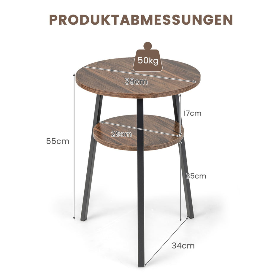 våningar – sidobord runt sängbord med metallram Vintage – 2 39 x 39 x 55 cm – Brun