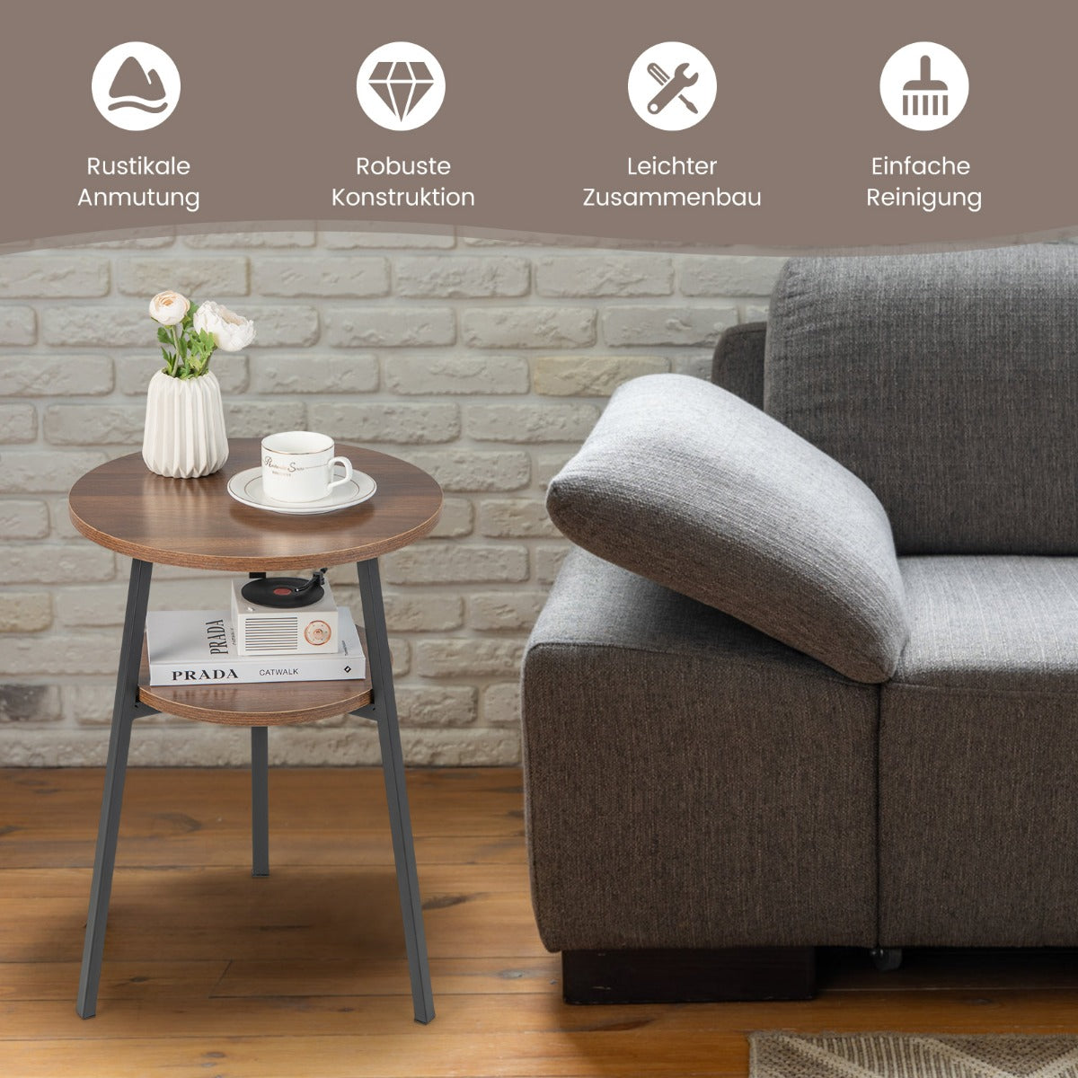 våningar – sidobord runt sängbord med metallram – 2 39 x 39 x 55 cm – Valnöt