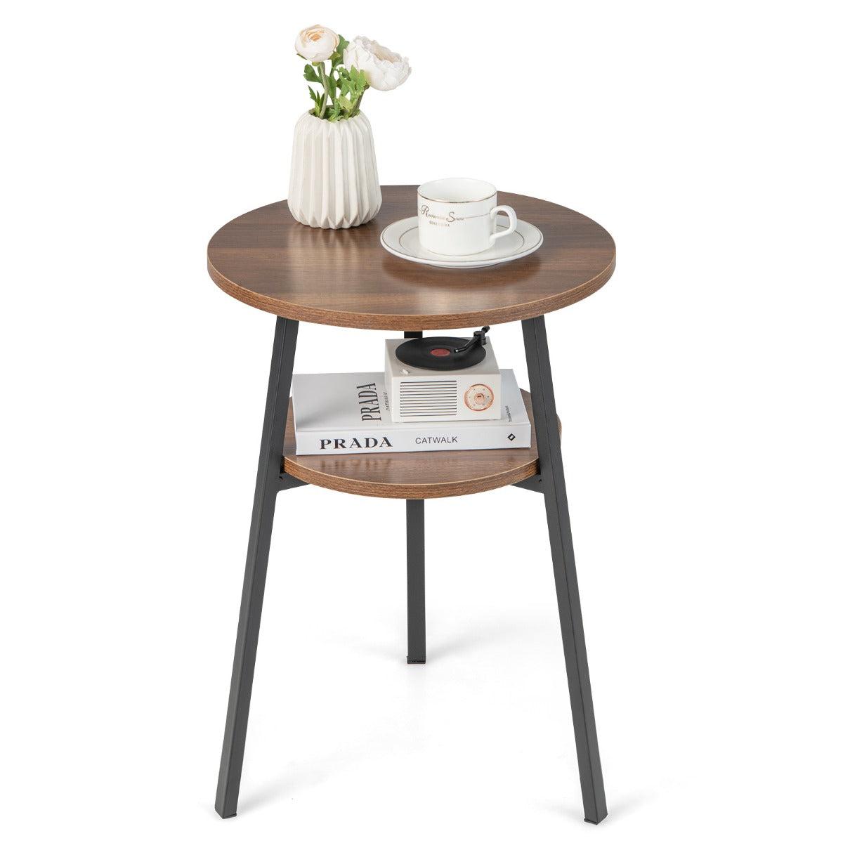 våningar – sidobord runt sängbord med metallram – 2 39 x 39 x 55 cm – Valnöt