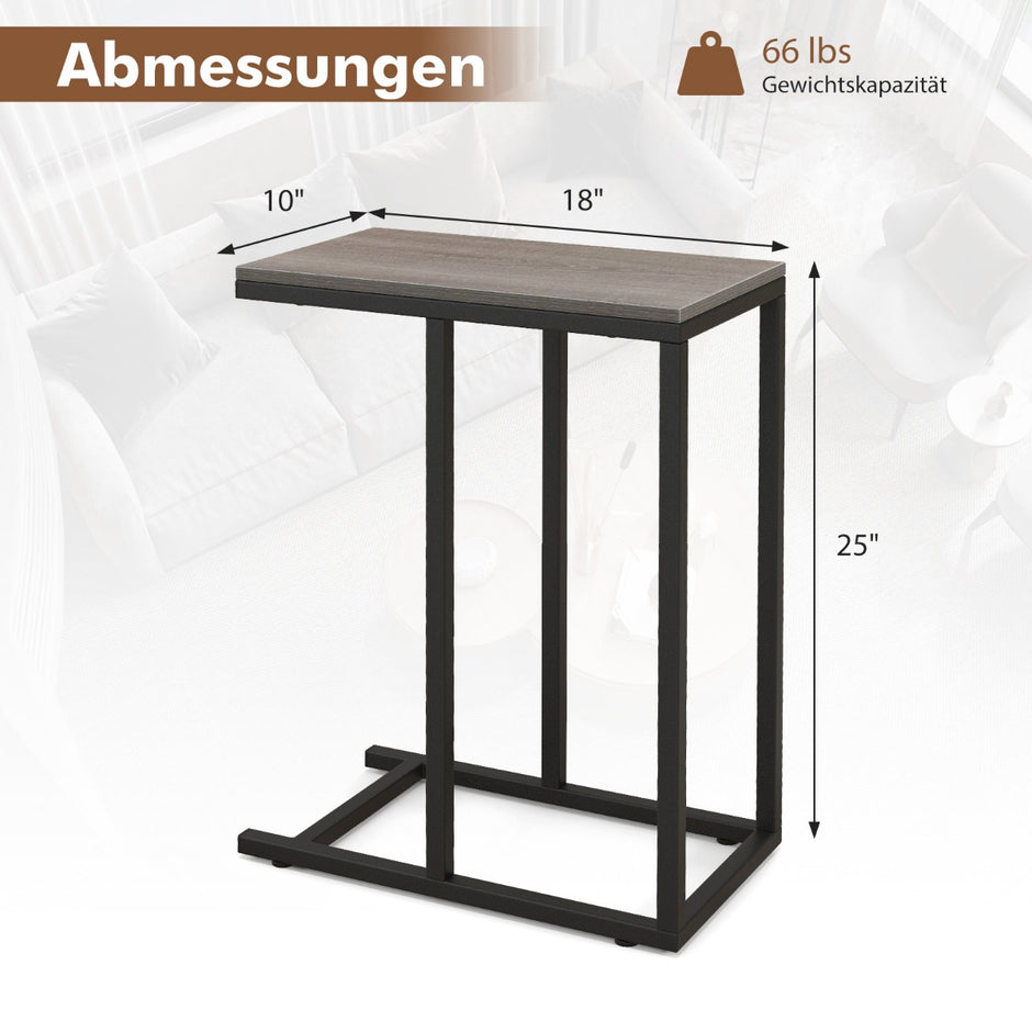 Sidobord – C format soffbord med metallram för vardagsrum – Grå