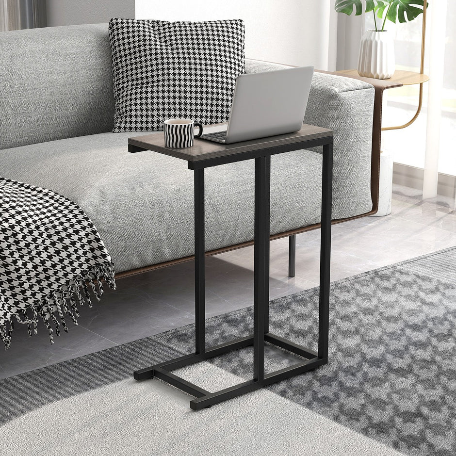 Sidobord – C format soffbord med metallram för vardagsrum – Grå