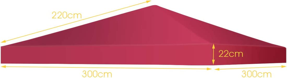Paviljongersättningstak – solskyddskåpa med kardborrefästen vin – 300 x 300 cm – Vinröd
