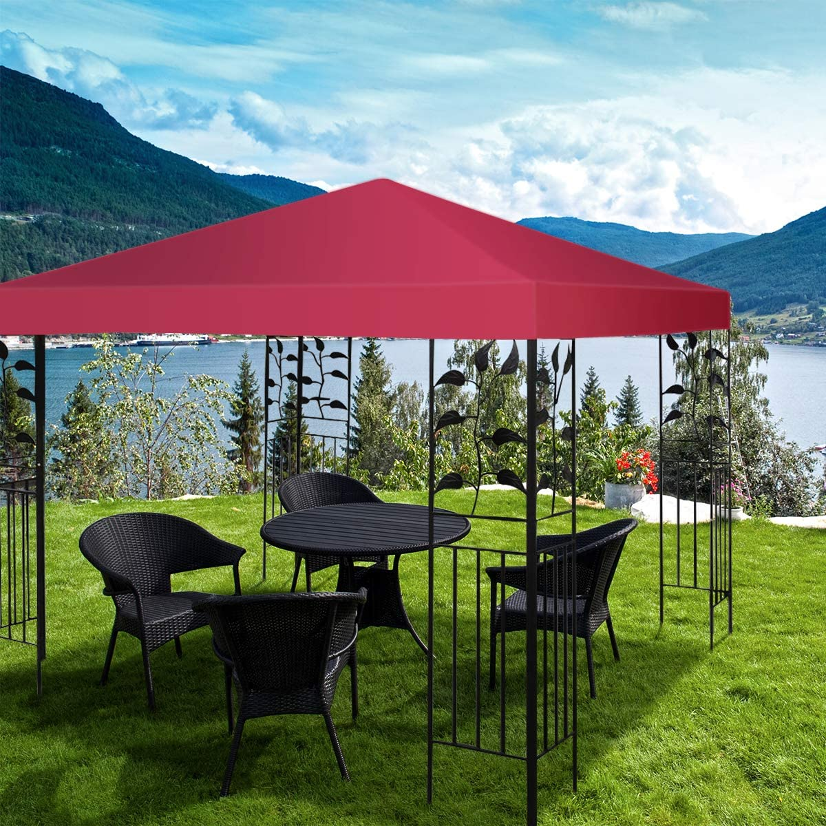 Paviljongersättningstak – solskyddskåpa med kardborrefästen vin – 300 x 300 cm – Vinröd
