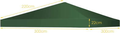 Paviljongersättningstak – Solskyddsöverdrag med kardborrefästen – 300 x 300 cm – Mörkgrön