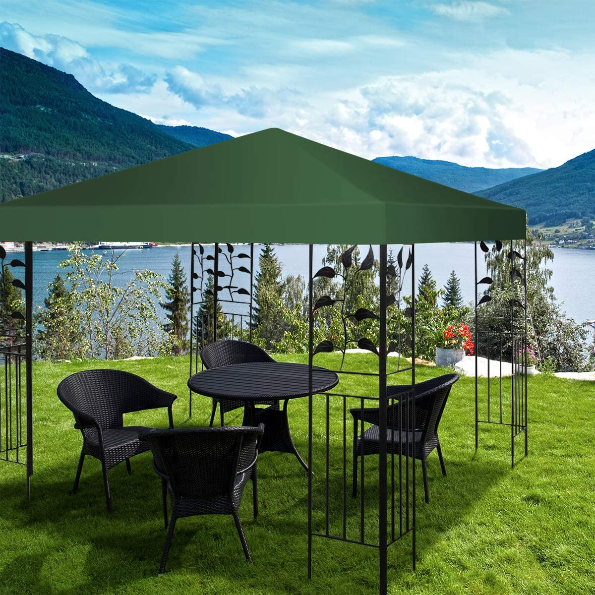 Paviljongersättningstak – Solskyddsöverdrag med kardborrefästen – 300 x 300 cm – Mörkgrön