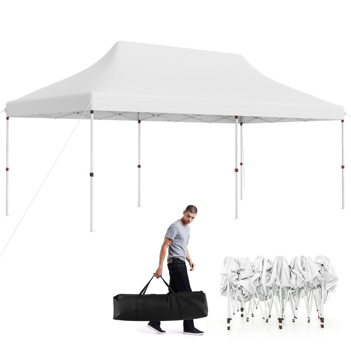 Stort – pop up kapelltält hopfällbart eventtält med bärväska – 300 x 600 cm – Vit
