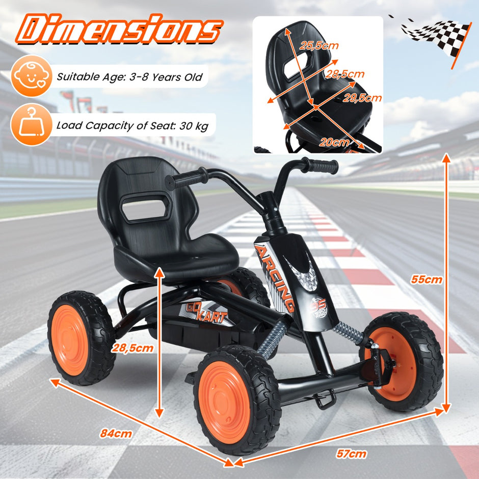 Barn – Gokart Med Justerbar Sittplats Pedal Framåt Bakåt Däck Utomhus För År – 3-8 – Svart