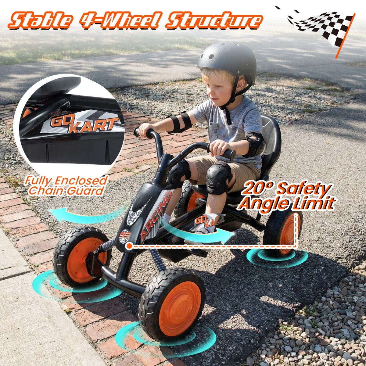 Barn – Gokart Med Justerbar Sittplats Pedal Framåt Bakåt Däck Utomhus För År – 3-8 – Svart