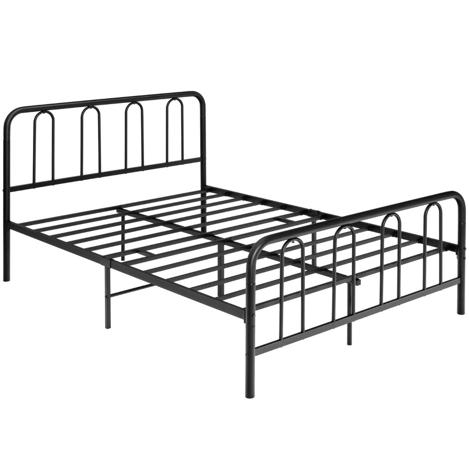 Sängram – i metall med sänggavel och fotgavel Modern plattformssäng – 209 x 144 x 101 cm – Svart