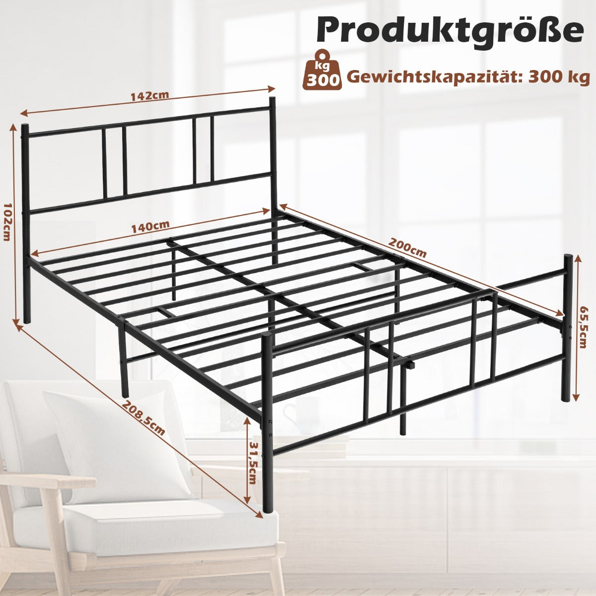 Metall – Sängstomme Modern Plattform – 200 x 140 cm – Svart