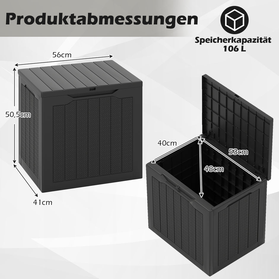 Utomhusförvaringslåda – Lockbox med låsbart och flätad rottingslook – 96 L – Svart