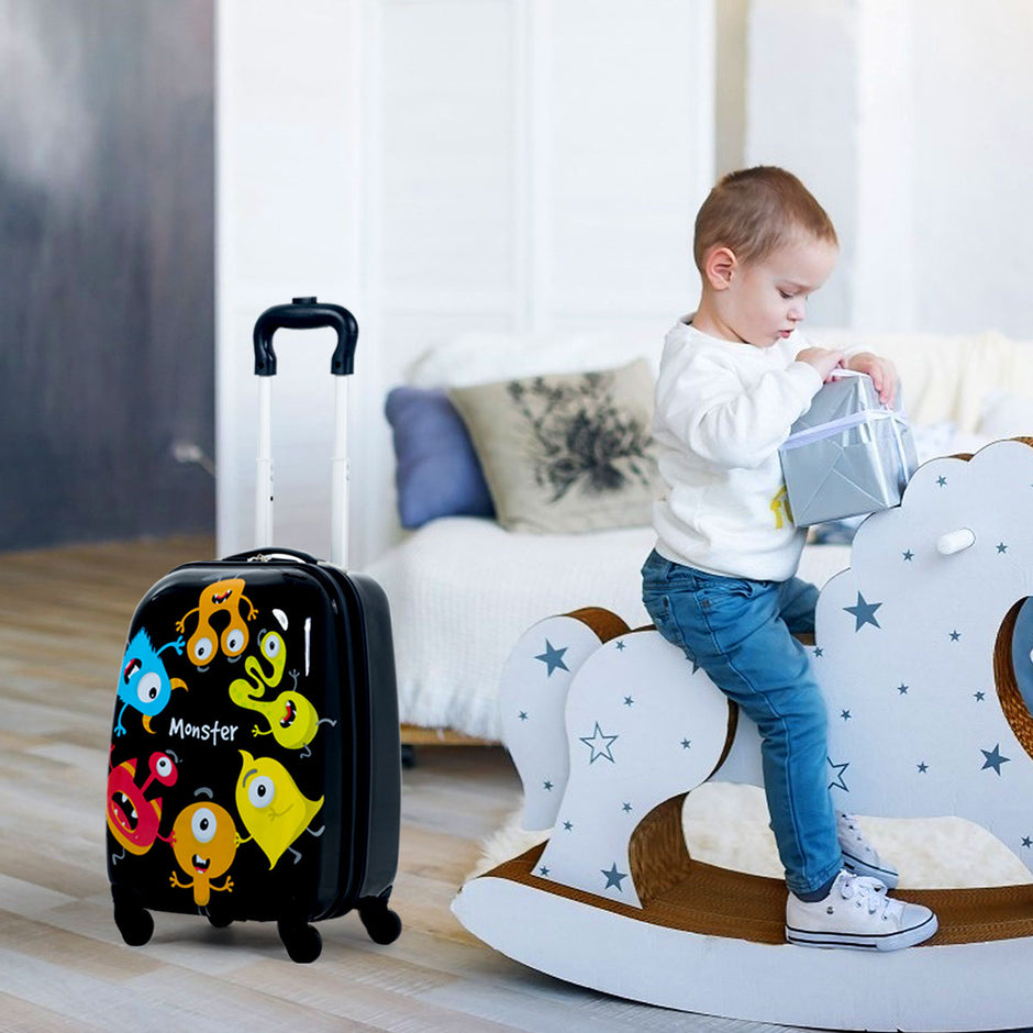 st – Barnbagage Monster Bild Reseväska Barnresväska + Ryggsäck – 2 – Svart