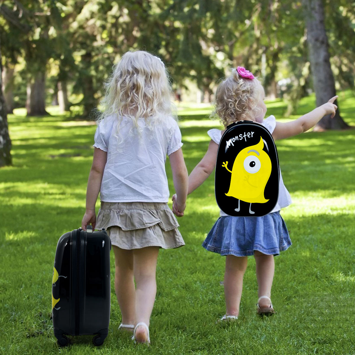 st – Barnbagage Monster Bild Reseväska Barnresväska + Ryggsäck – 2 – Svart