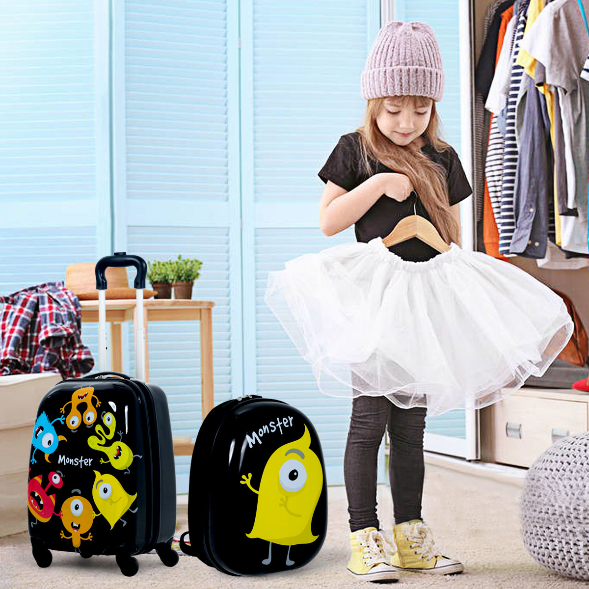 st – Barnbagage Monster Bild Reseväska Barnresväska + Ryggsäck – 2 – Svart