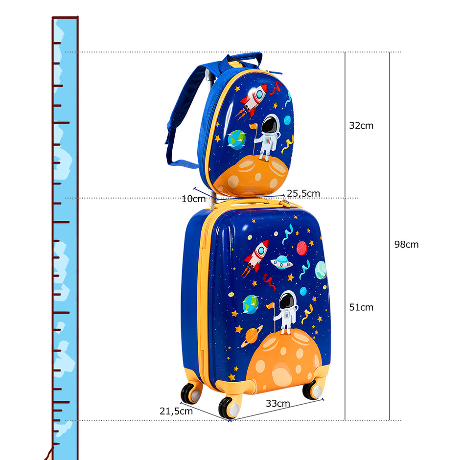 delat – set Barnresväska + ryggsäck av plast Barnvagn Barnbagage Astronauter – 2 – Blå