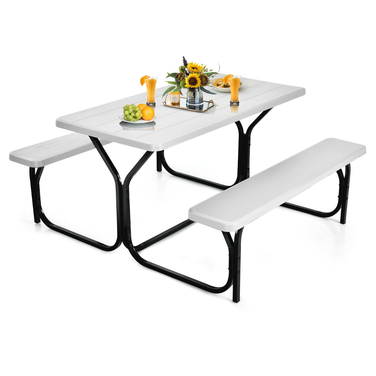 Öltältset – picknickbord och bänkar med metallstomme – 2 – Vit