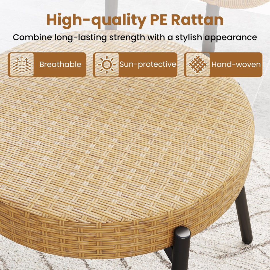 delat – PE rotting Utomhus Bistro set Patiokonversationsset med härdat glas soffbord – 3 – Brun