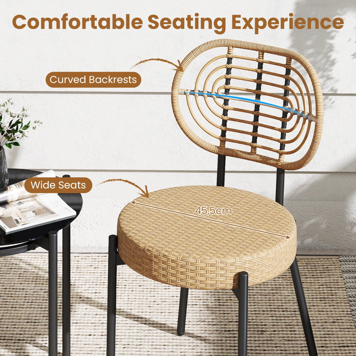 delat – PE rotting Utomhus Bistro set Patiokonversationsset med härdat glas soffbord – 3 – Brun