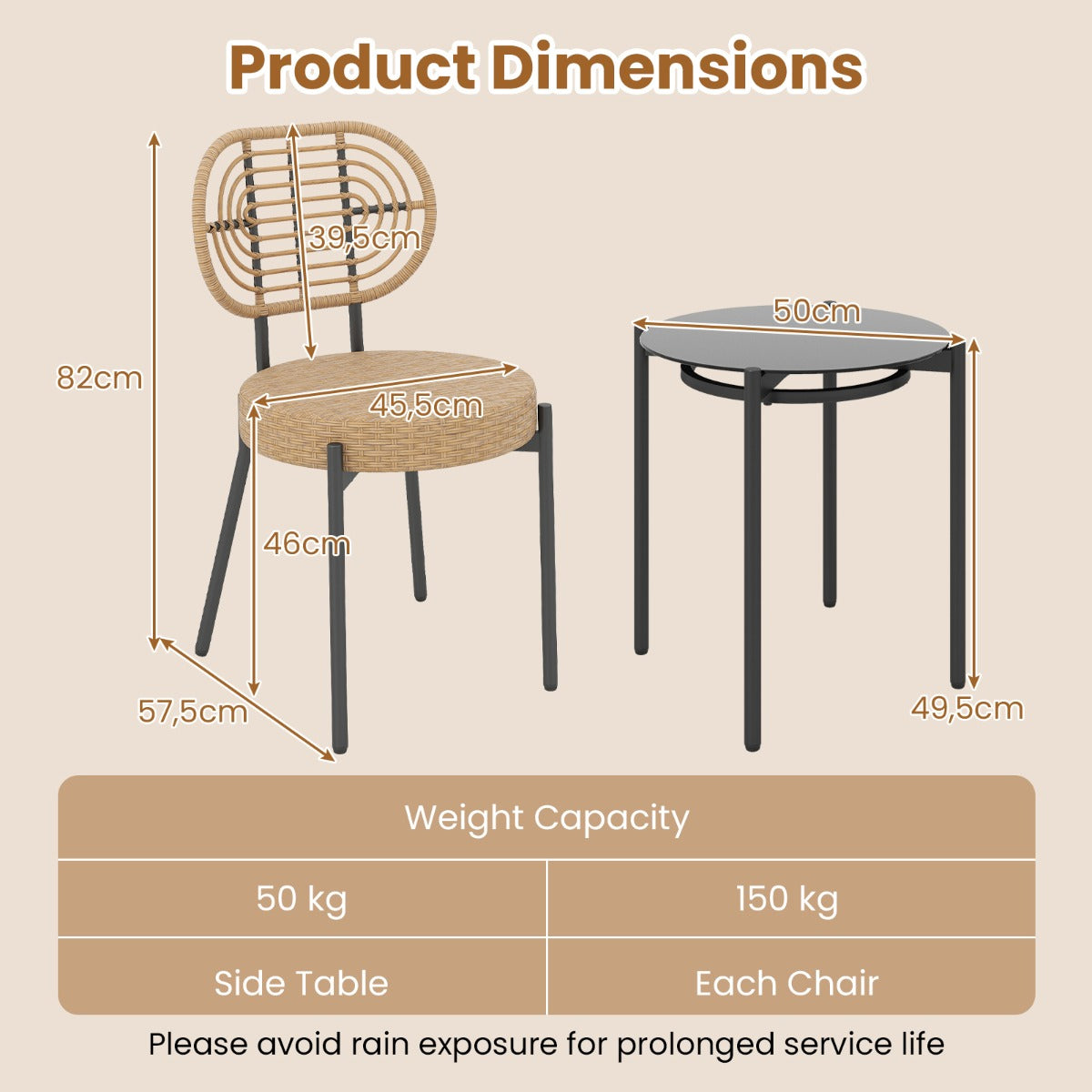 delat – PE rotting Utomhus Bistro set Patiokonversationsset med härdat glas soffbord – 3 – Brun