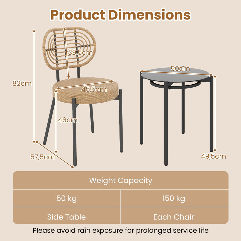 delat – PE rotting Utomhus Bistro set Patiokonversationsset med härdat glas soffbord – 3 – Brun