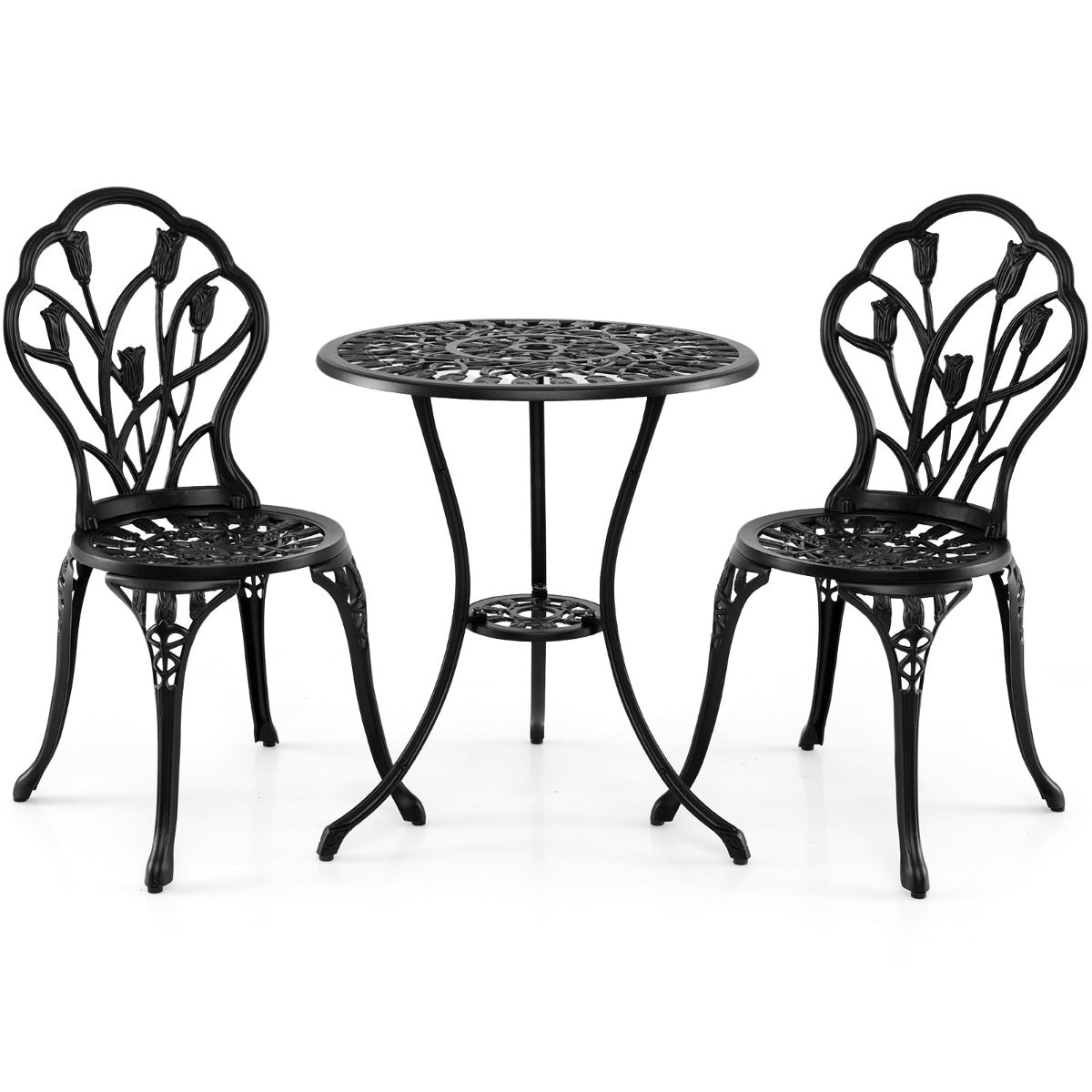 delat – bistroset inkl. bistrobord och stolar gjutna aluminium trädgårdsmöbler sällskapsgrupp balkongset – 3 2 – Svart