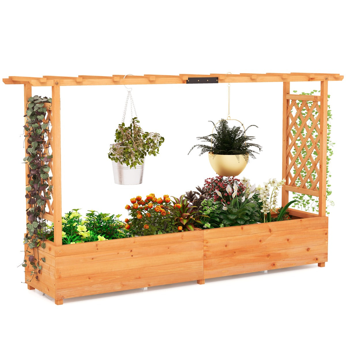 Upphöjd – träsäng med spaljé och hängande tak – 200 x 44 x 114 cm – Orange
