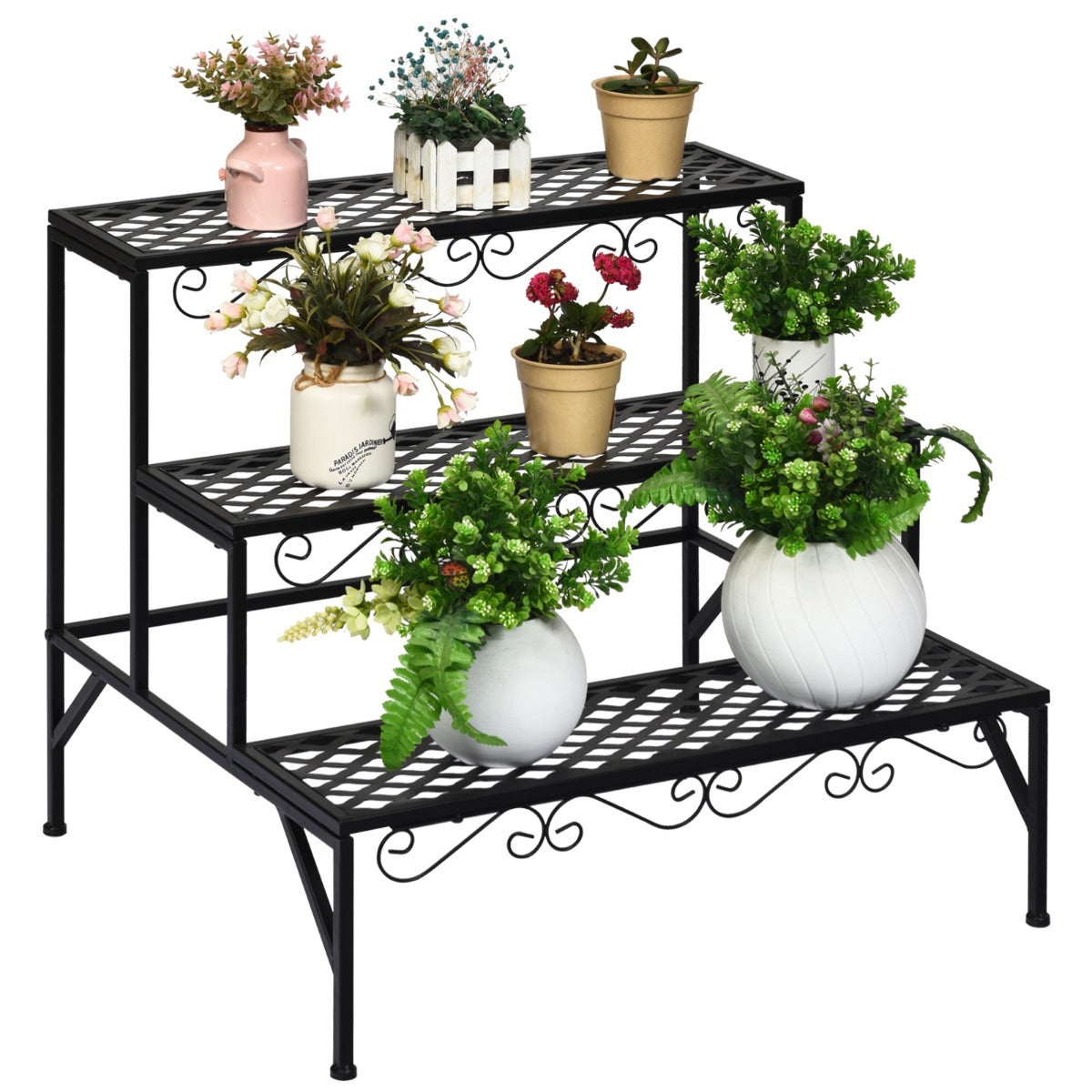 Blomsterhylla – vånings växtställ i metall – 3 70 x 60 x 60 cm – Svart