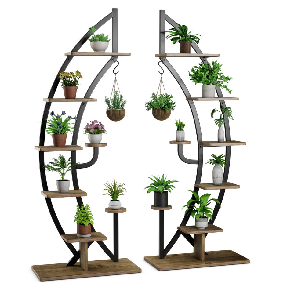 Blomsterställ – vånings metallväxtställ i halvmåneform (2 delar) – 6 – Natur