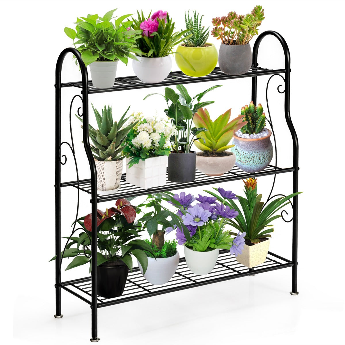 vånings – blomtrappa i metall växtställ växthylla växttrappa – 3 72 x 25 x 85 cm – Svart
