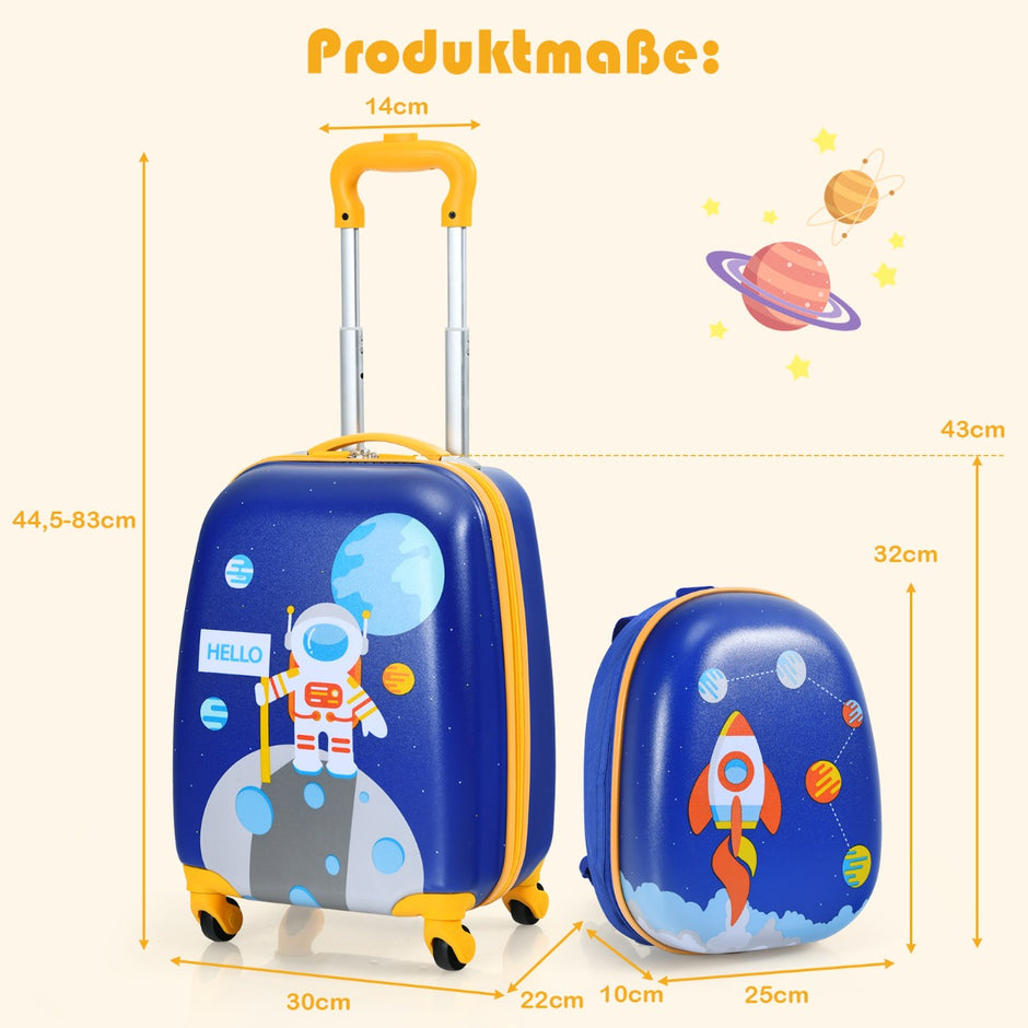 delat – barn resväska set med astronautmönster ryggsäck och – 2 27 x 20 x 43 cm – Mörkblå