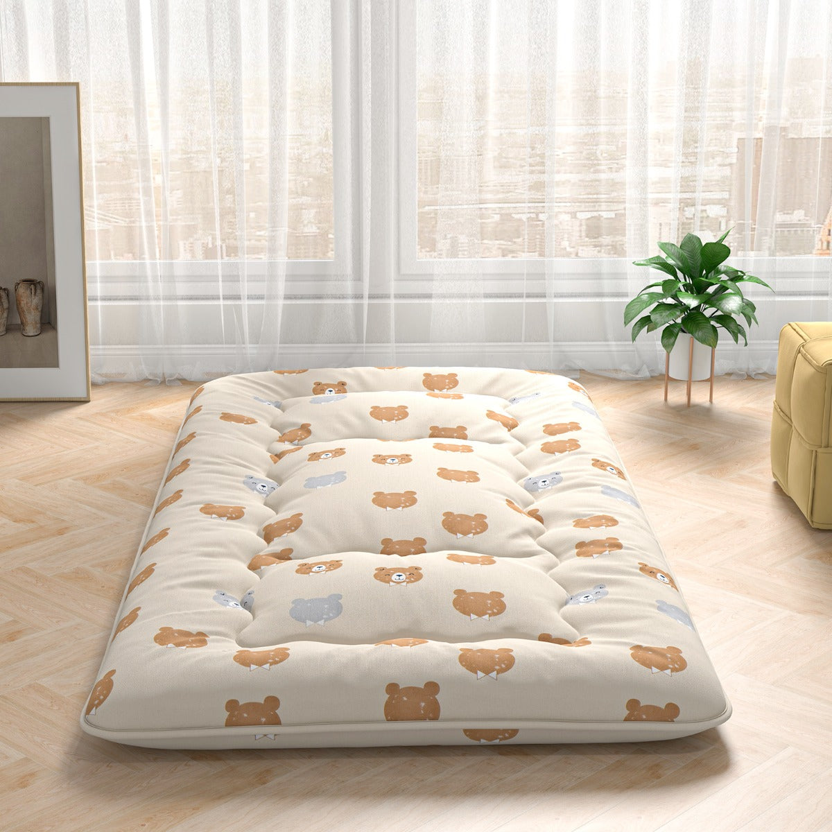 Japansk – futonmadrass med tvättbart överdrag och bärväska Tatamimatta Brown Bear – 90 x 200 cm – Brun