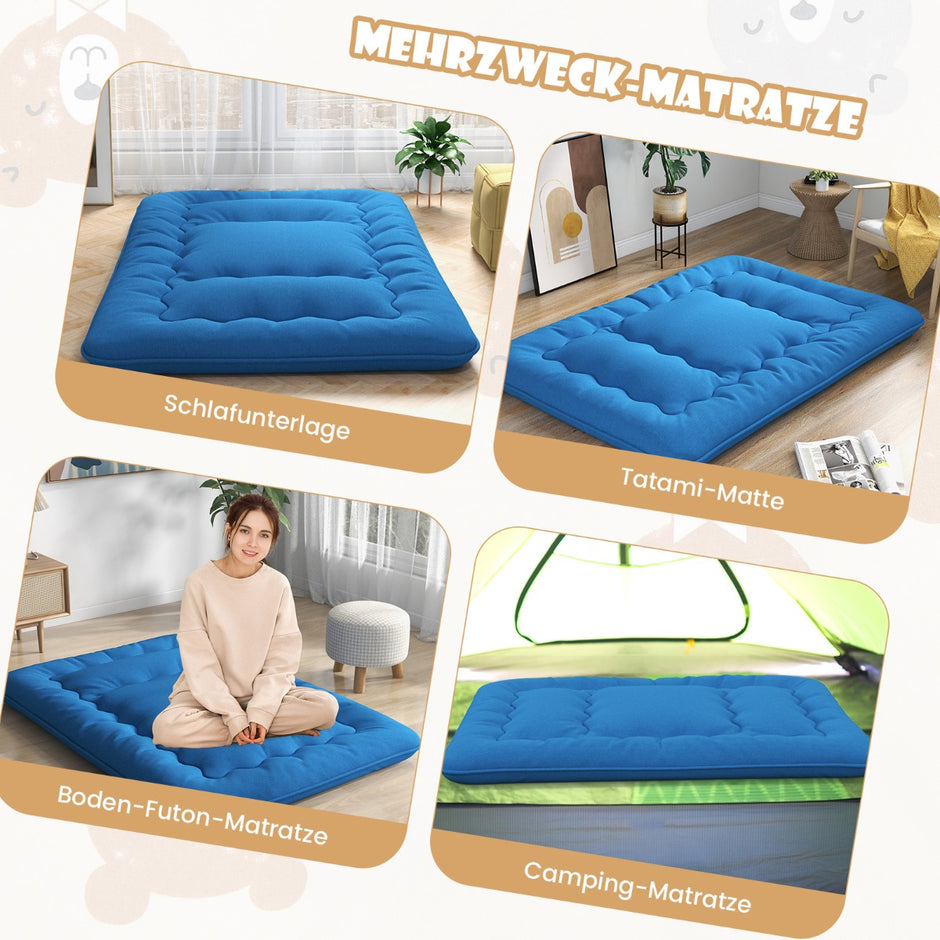 Japansk – futonmadrass med tvättbart överdrag och bärväska Tatami matta – 140 x 200 cm – Blå