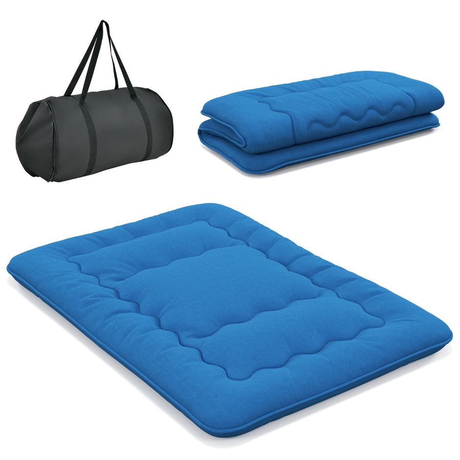 Japansk – futonmadrass med tvättbart överdrag och bärväska Tatami matta – 140 x 200 cm – Blå