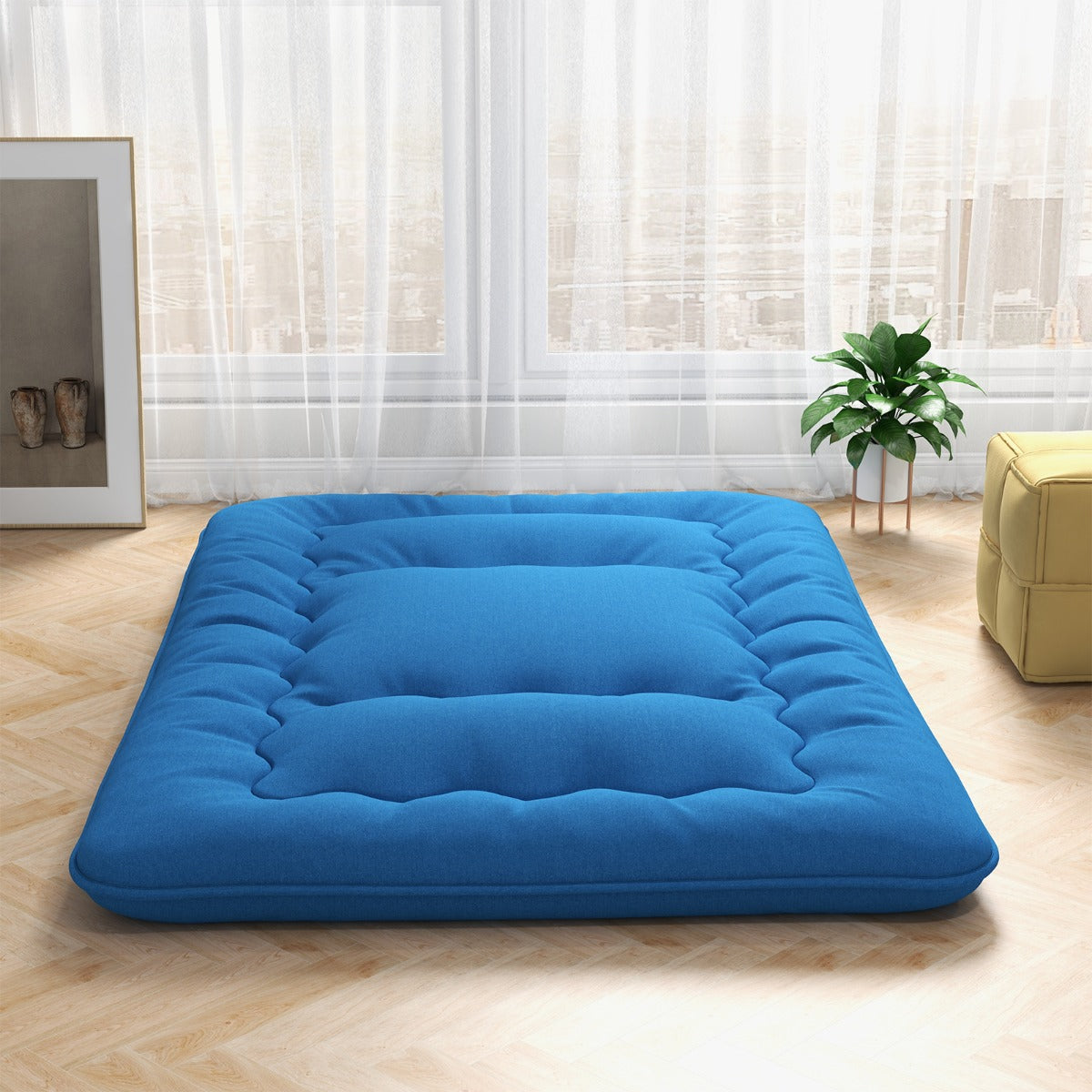 Japansk – futonmadrass med tvättbart överdrag och bärväska Tatami matta – 140 x 200 cm – Blå