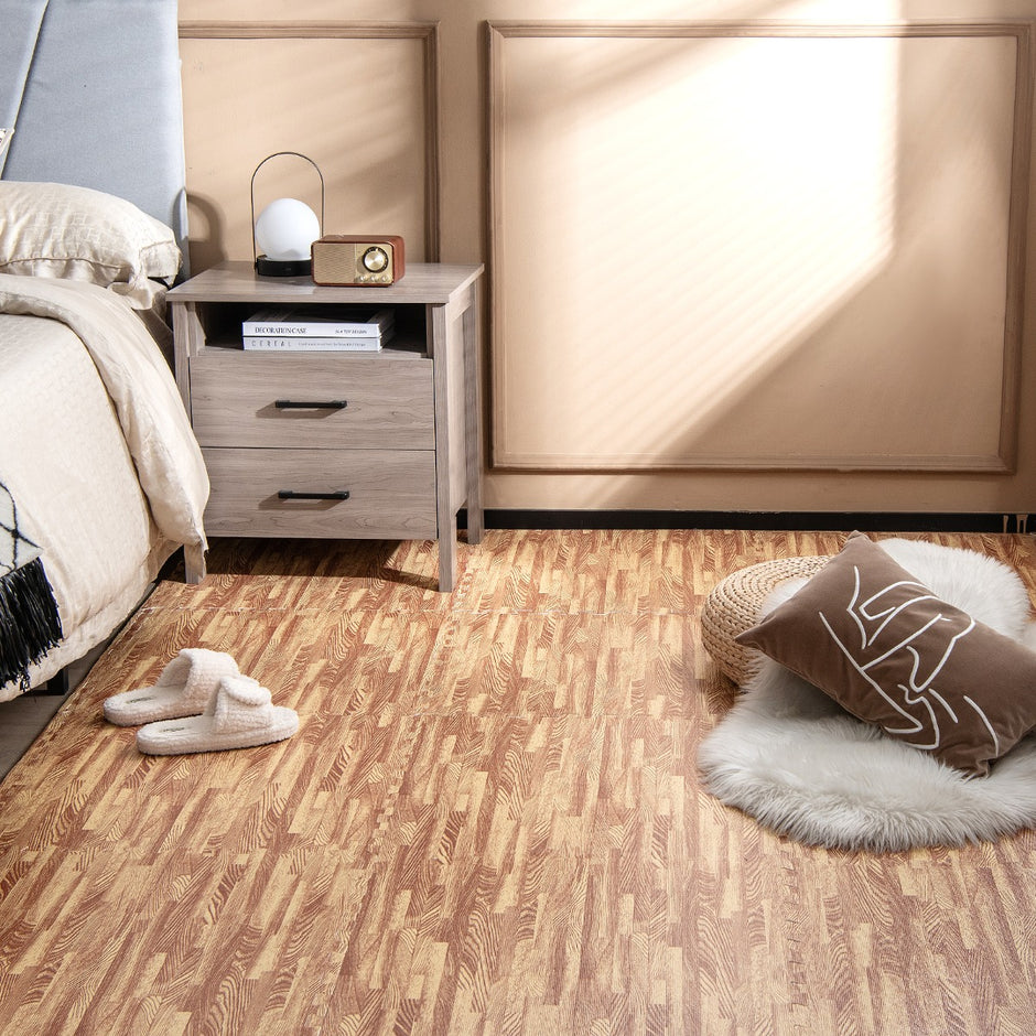 stycken – skyddsmatta gjord av Eva med träfibrer pusselmatta för golvskydd – 12 61 x 61 cm – Natur