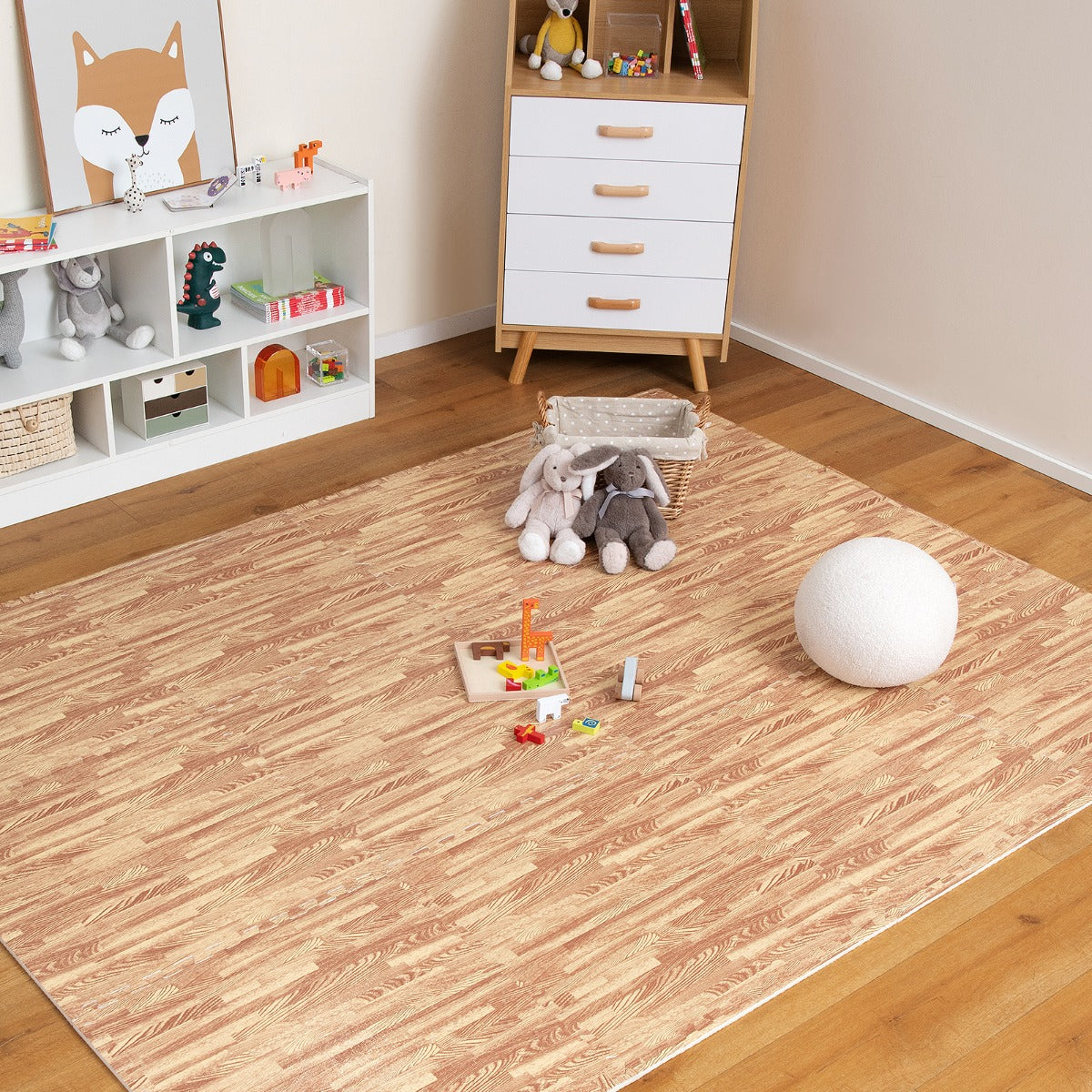 stycken – skyddsmatta gjord av Eva med träfibrer pusselmatta för golvskydd – 12 61 x 61 cm – Natur