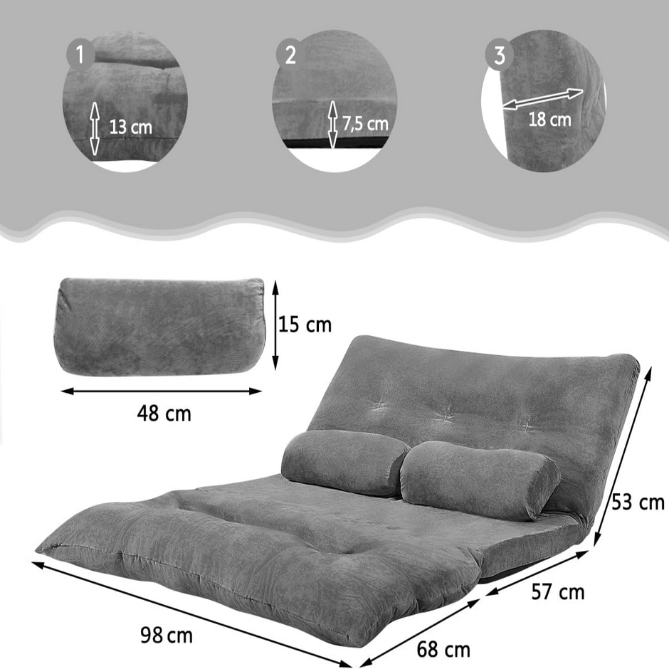 Justerbar – golvsoffa Multifunktionell nivå – 6 178 x 98 x 18 cm – Grå