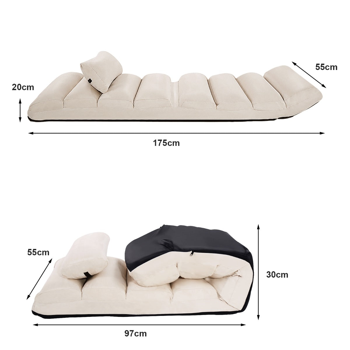 Golvstol – vägs justerbar mockaklädd – 5 175 x 55 x 20 cm – Beige