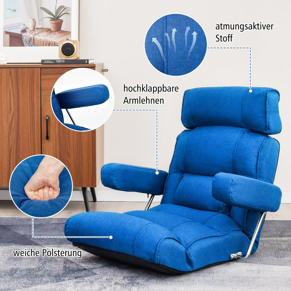 Golvstol – hopfällbar soffa med justerbart ryggstöd – 80 x 72 x 75 cm – Blå
