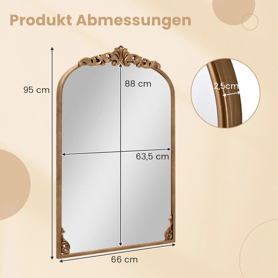 Bågspegel – Gyllene traditionell vintagebarockspegel med metallram Antik – 95 cm x 66 cm – Guld