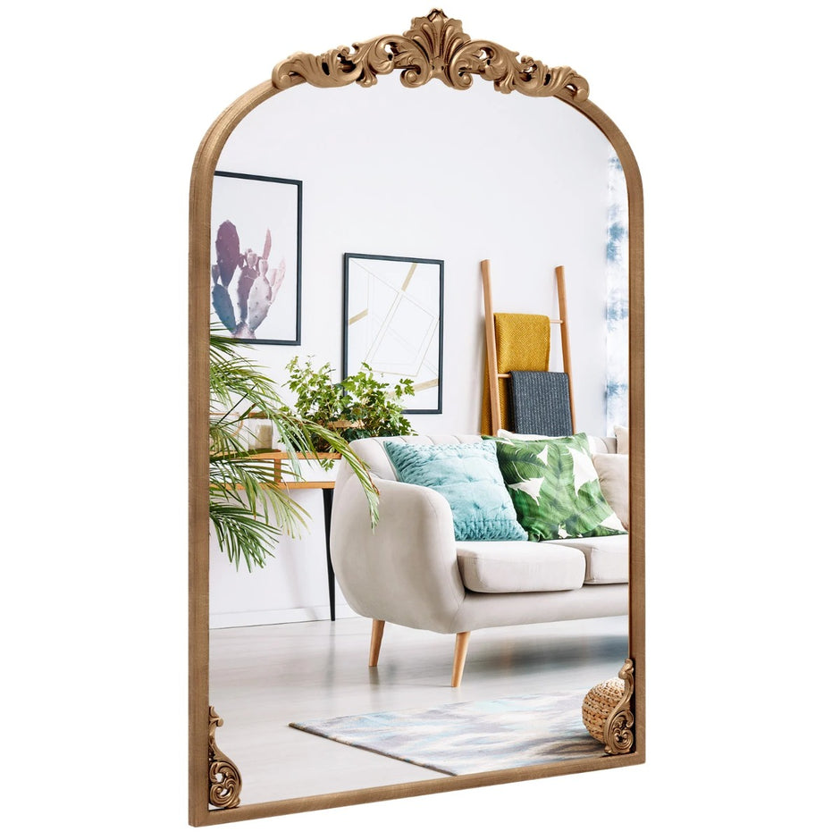 Bågspegel – Gyllene traditionell vintagebarockspegel med metallram Antik – 95 cm x 66 cm – Guld