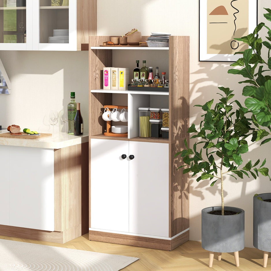 Bokhylla – med dubbeldörrsskåp vånings stående öppna fack – 3 60 x 30 x 133 cm – Vit