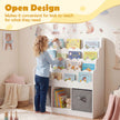 Barnbokhylla – med vågformad design, tyg lådor och hyllor fack montessori – 2 4 3 90 x 30 x 91,5 cm – Vit