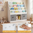Barnbokhylla – med vågformad design, tyg lådor och hyllor fack montessori – 2 4 3 90 x 30 x 91,5 cm – Vit