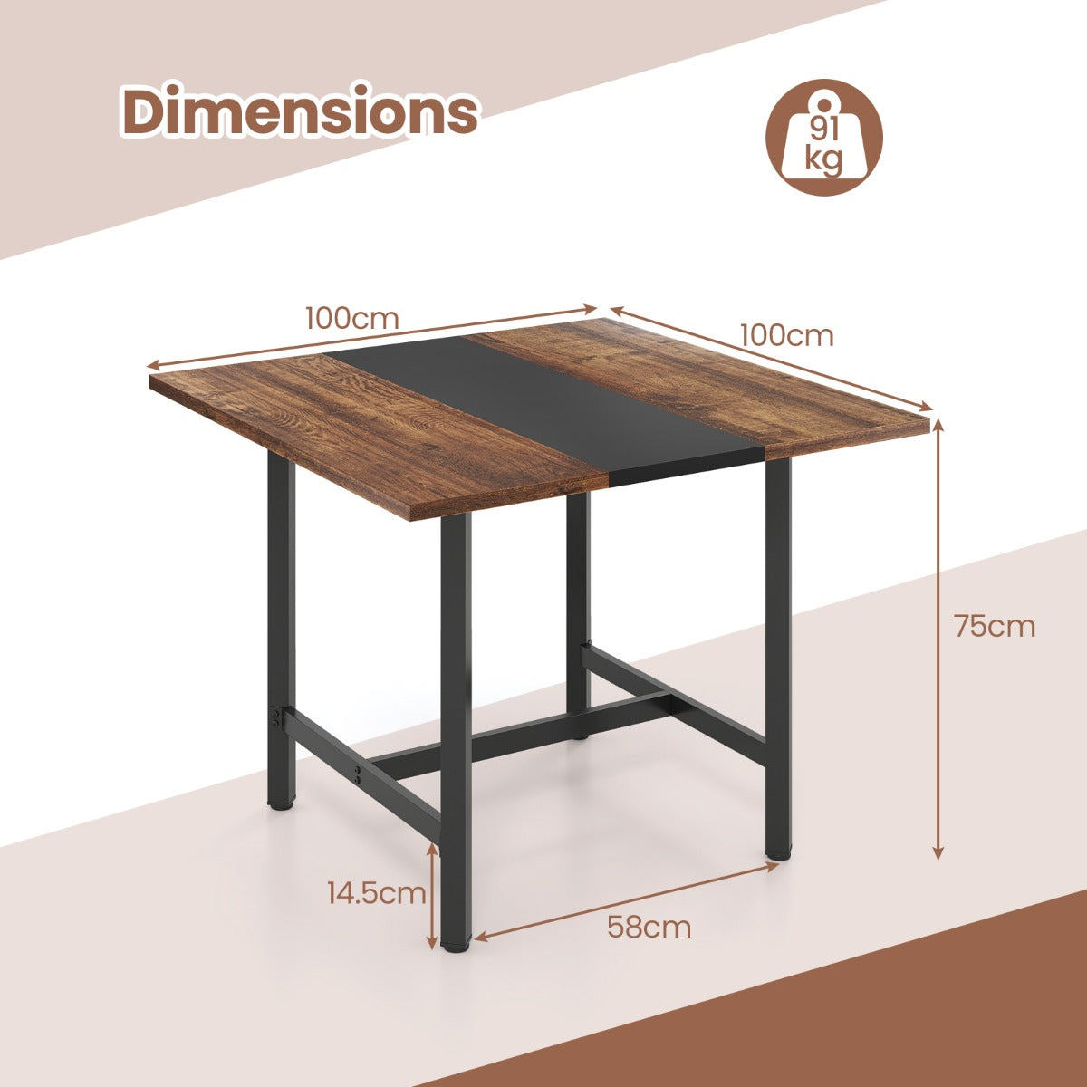 Kvadratiskt – konferensbord med metallram, mötesbord, seminariesbord, rustikalt, brunt. – Rustik brun