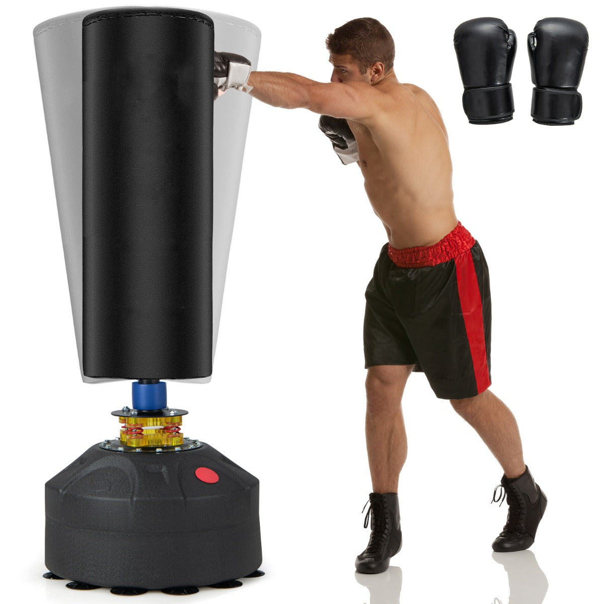 Fristående – boxningssäck med boxningshandskar och sugkopp – 173 cm 50 x 50 x 173 cm – Svart