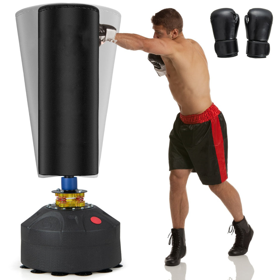 Fristående – boxningssäck med boxningshandskar och sugkopp – 173 cm 50 x 50 x 173 cm – Svart