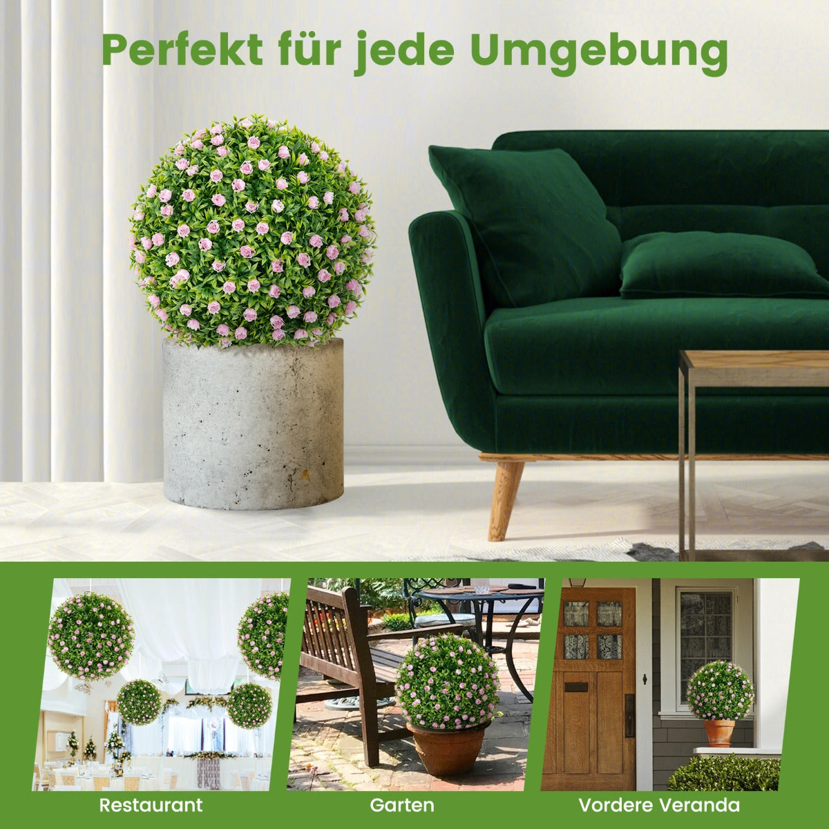 buxbomkulor – UV beständiga dekorativa topiary konstgjord växt – 2 Ø 37 cm – Rosa